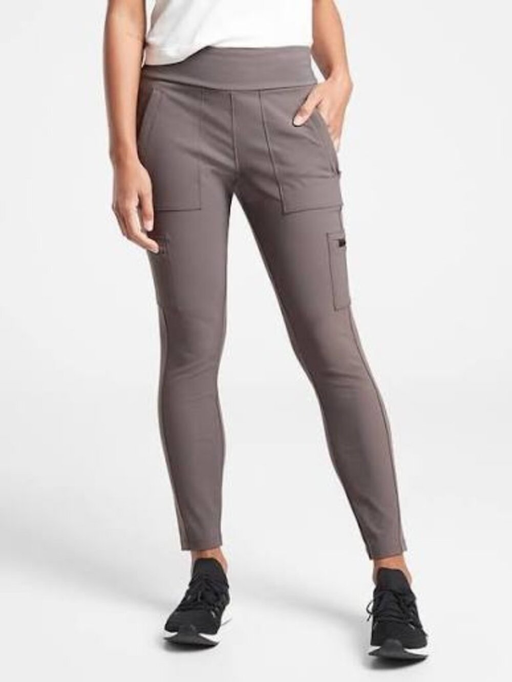 Athleta Headlands Hybrid Tight Trek Tech Hiking Pants Gray High Rise Size 10